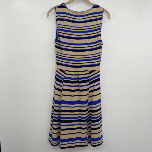 Anthropologie Cashmere Wool Blend Dress Fit and Flare Blue Tan Womens Medium - Picture 3 of 6